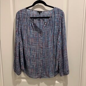 Talbots Women's 1XP Blouse Semi Sheer Long Sleeve Front Hidden Button Up M005